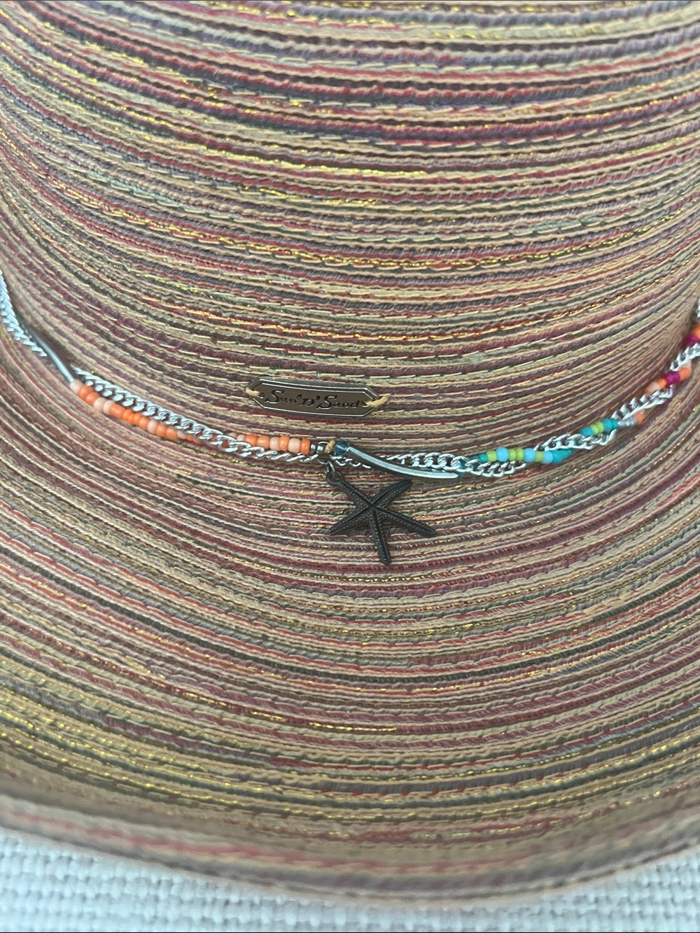 Women’s Straw Sun Hat with Multicolor Cord Sand and Sea UPF 50+ - Picture 2 of 4